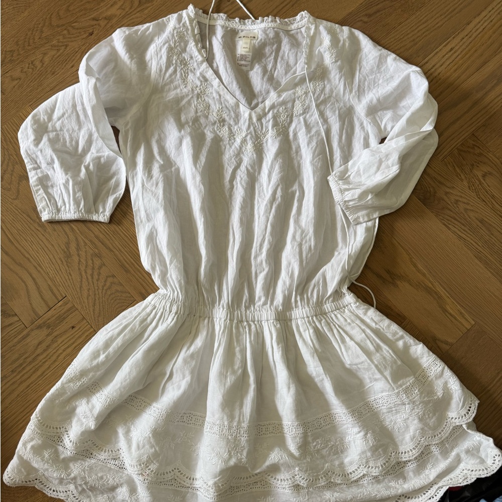 Pilyq White Bishop Sleeve V-Neck Sundress Coverup size XS/s